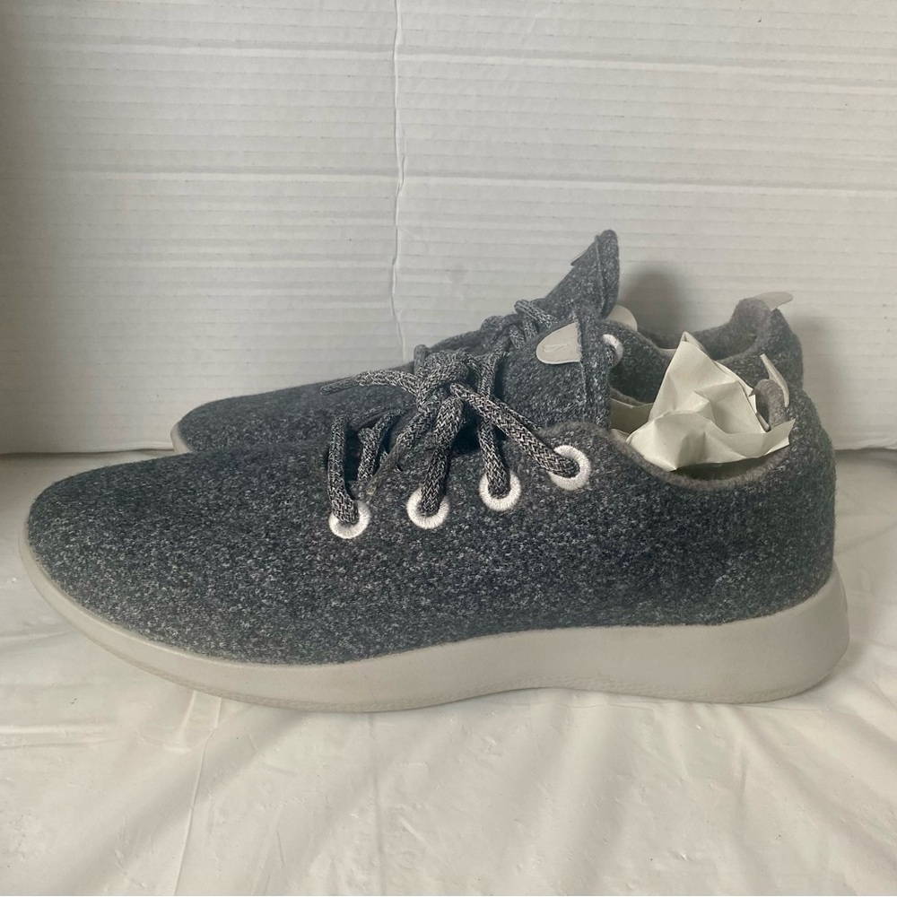 Allbirds women’s wool runners in a charcoal grey and light grey sole
